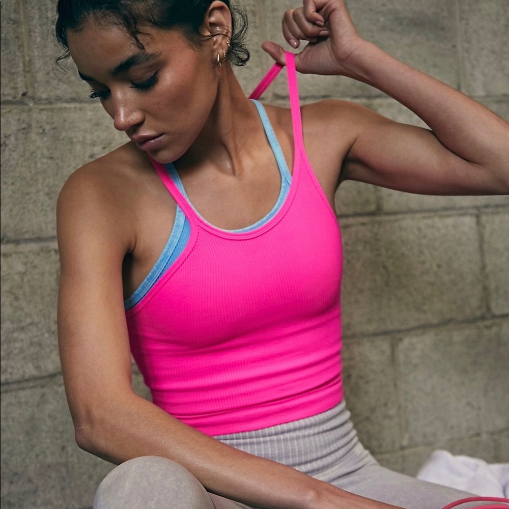 Free People Happiness Runs X HATCH Crop Tank Top HOT PINK XS/S NEW